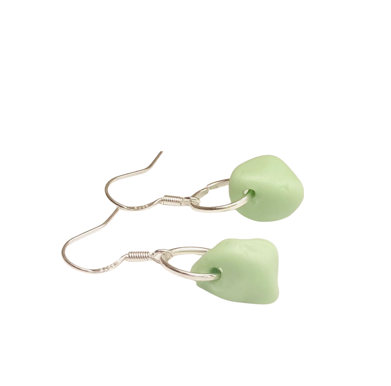 Mint Green Seaham Milky Sea Glass Earrings