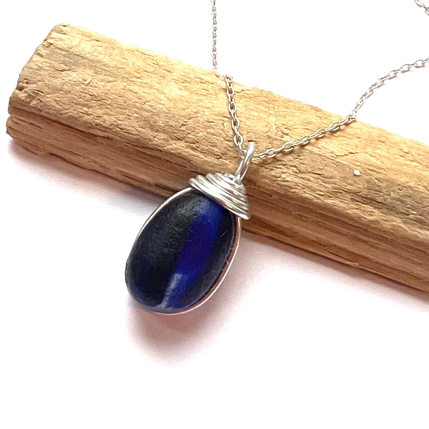 Gorgeous Mixed Blues Seaham Sea Glass Multi Pendant
