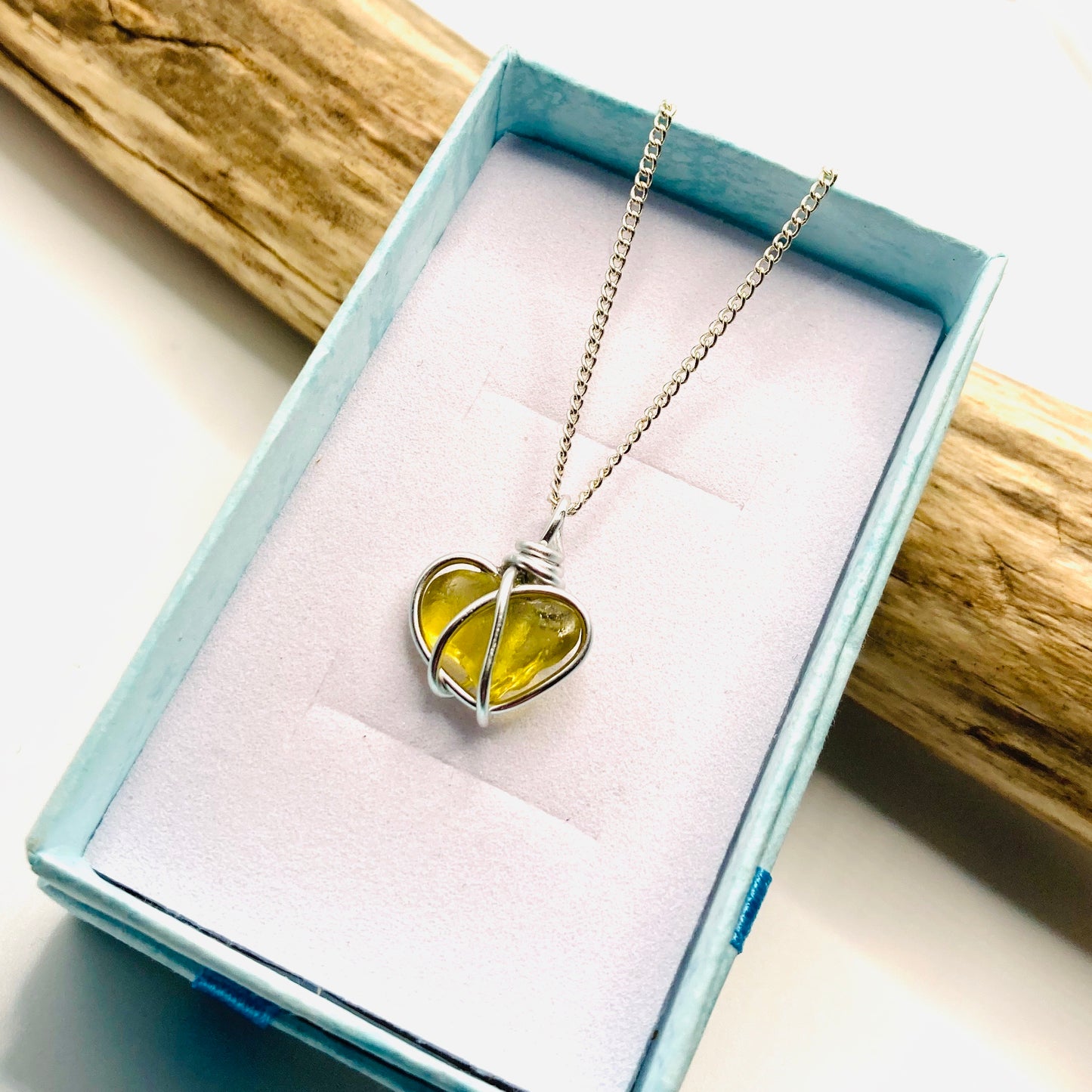 Yellow Pembrokeshire Sea Glass Heart Pendant
