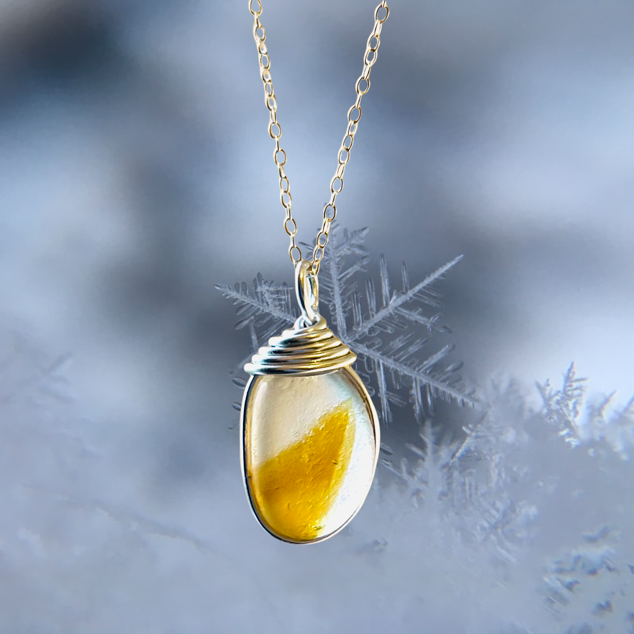 Yellow and White Seaham Sea Glass Pendant