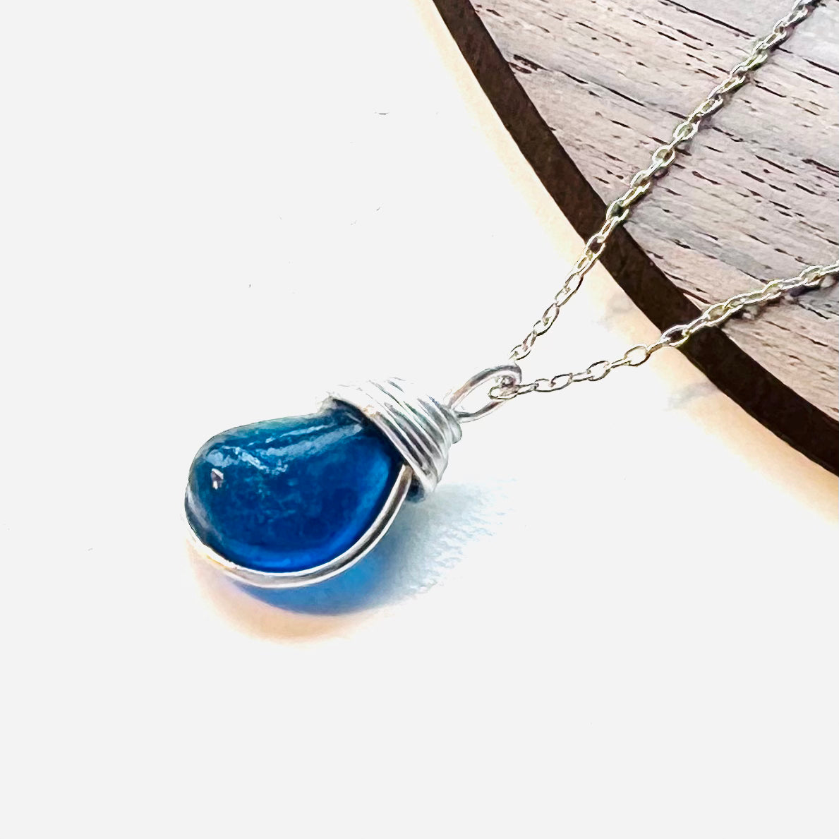 Mid Bright Blue Seaham Sea Glass Pendant
