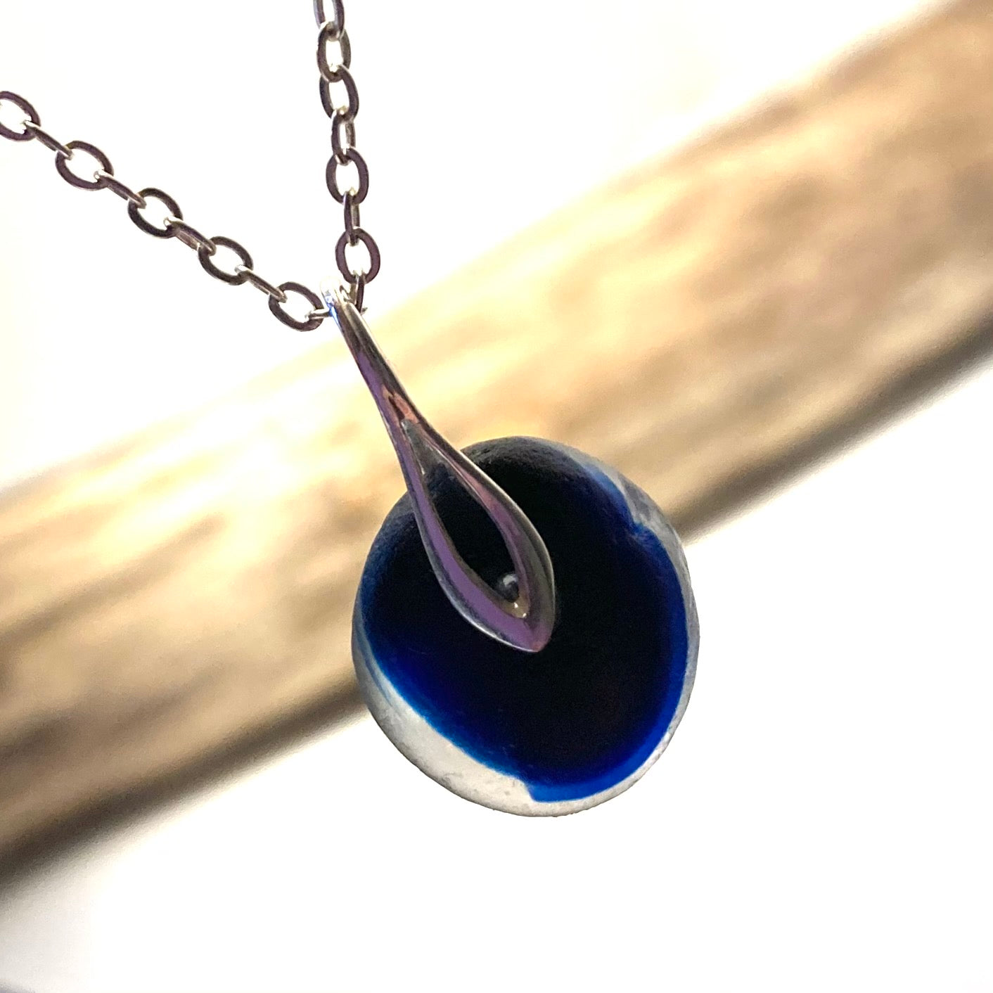 Navy Seaham Multicolour Pendant on a 20” Sterling Silver Chain