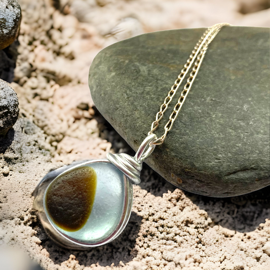 Olive and White Seaham Sea Glass Pendant