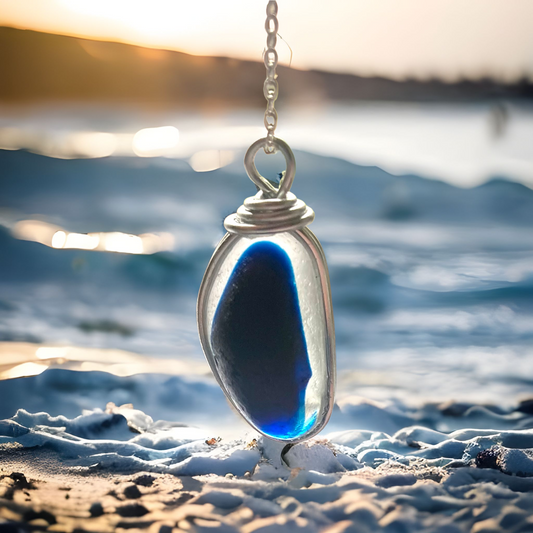 Large Seaham Sea Glass Blues Multi Pendant