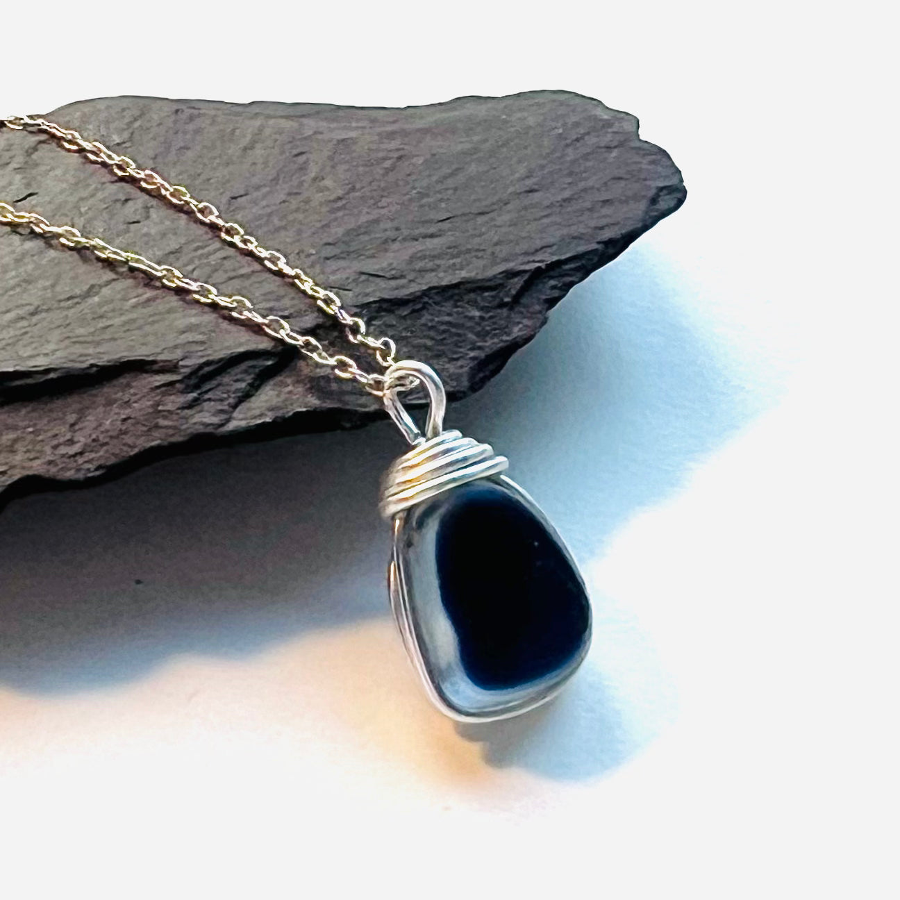 Navy Seaham Sea Glass Multi Pendant