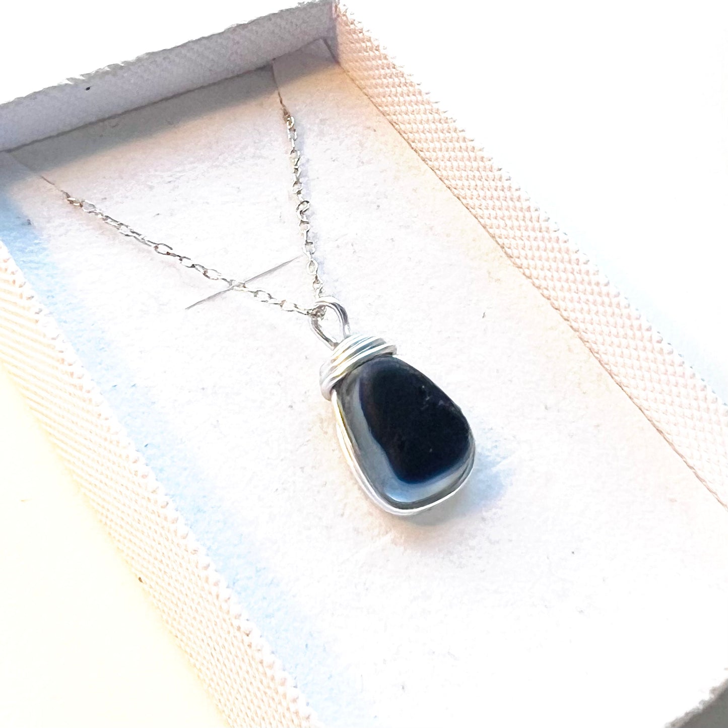 Navy Seaham Sea Glass Multi Pendant