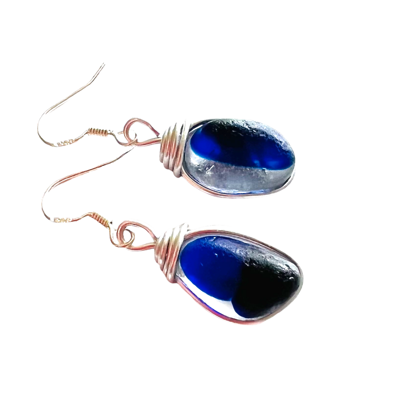 Large Blue Seaham Sea Glass Multi Earrings