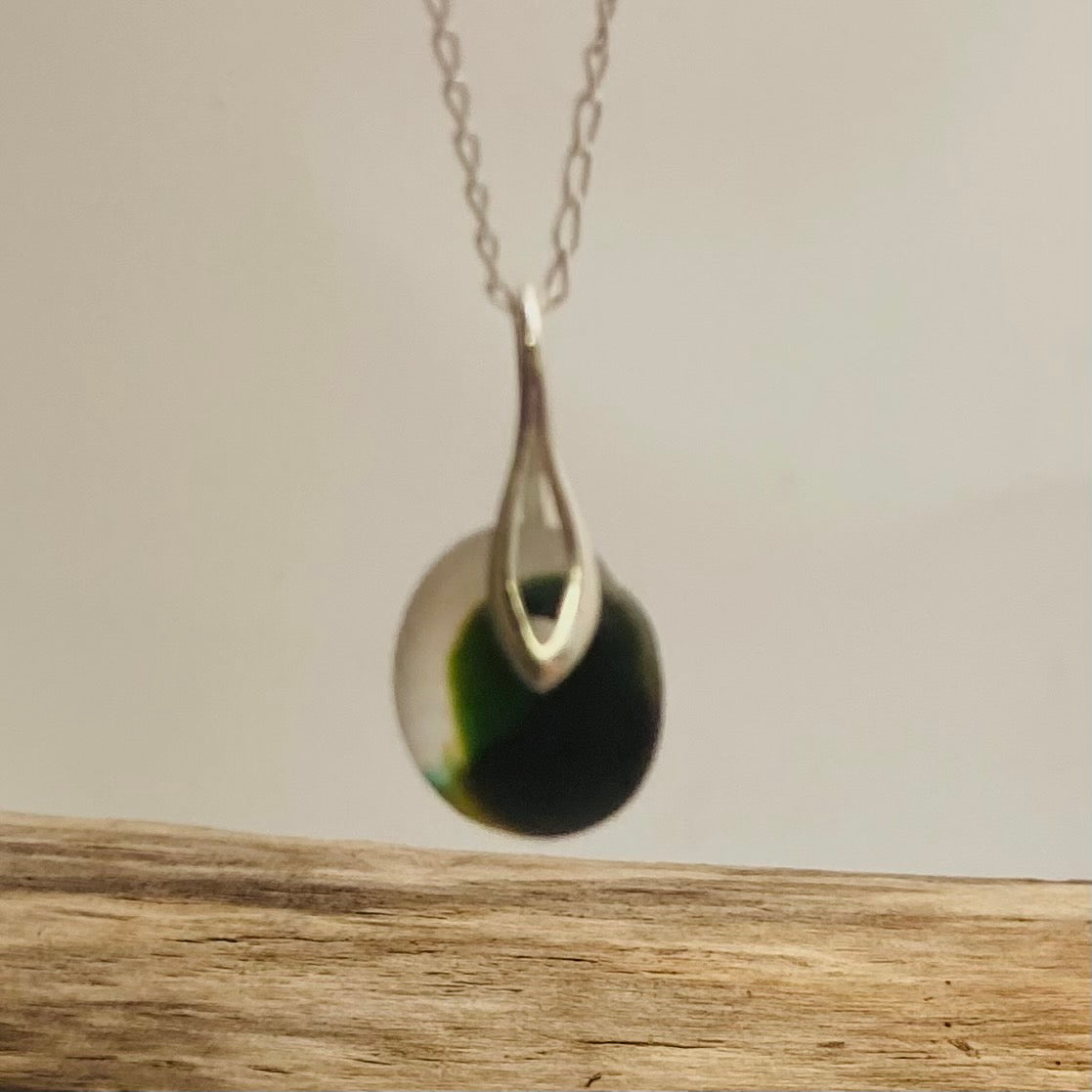 Green Seaham Sea Glass Multicolour Pendant