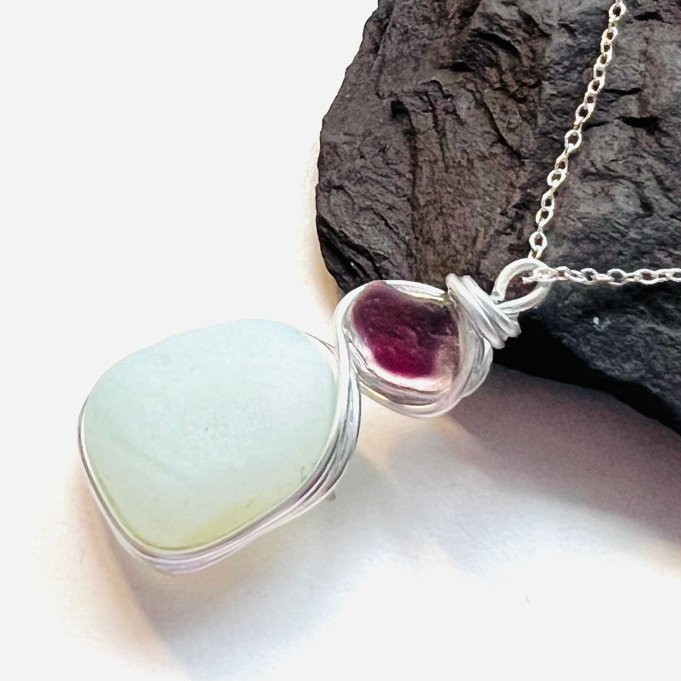 Opal Sea Glass & Purple Sea Glass Pendant