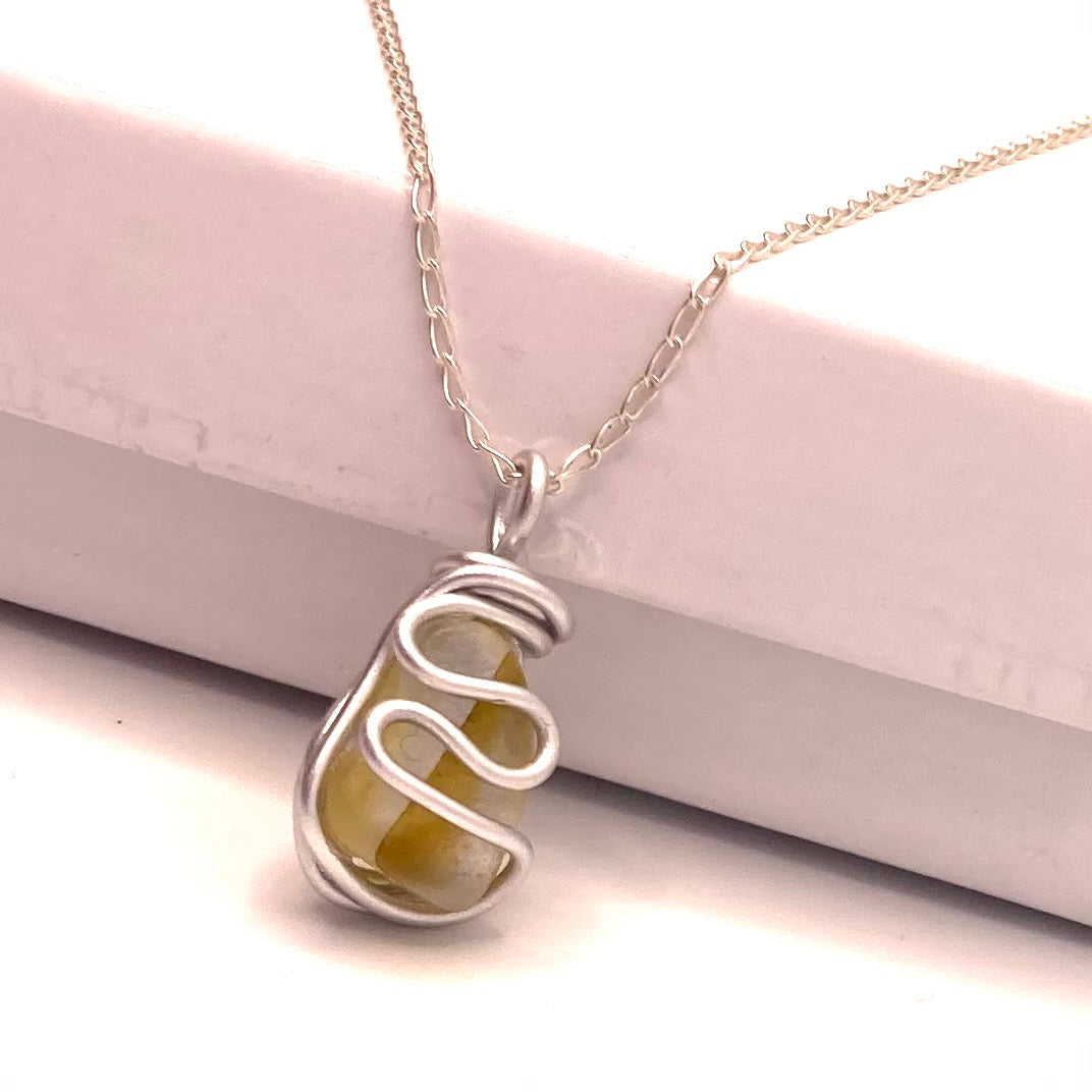Yellow and White Seaham Sea Glass Pendant