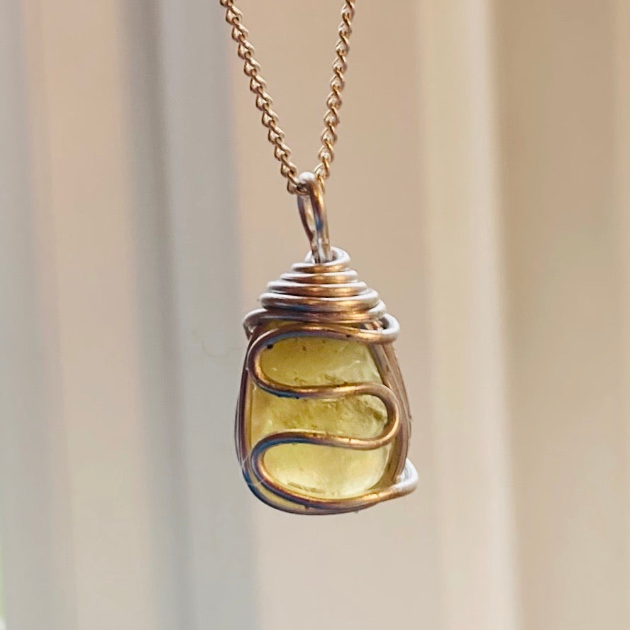 Sunny Yellow Seaham Sea Glass Waves Pendant
