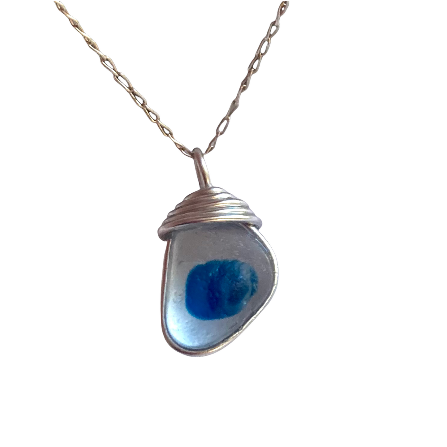 Seaham Sea Glass Blue and White Pendant .