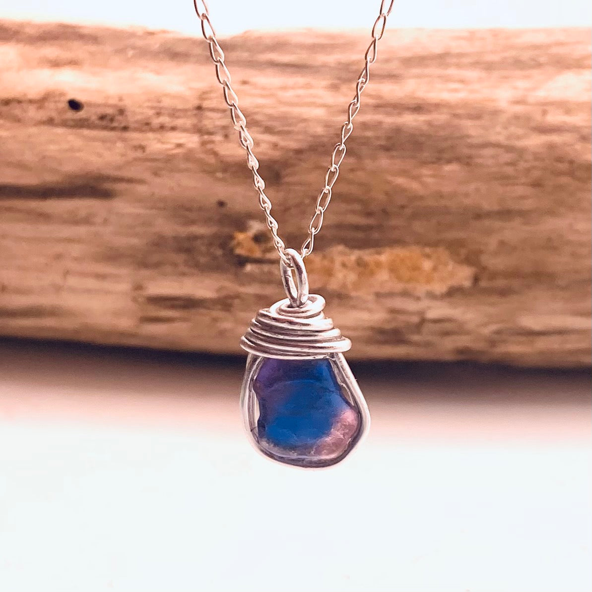 Pink and Blue Seaham Sea Glass Multicolour Pendant