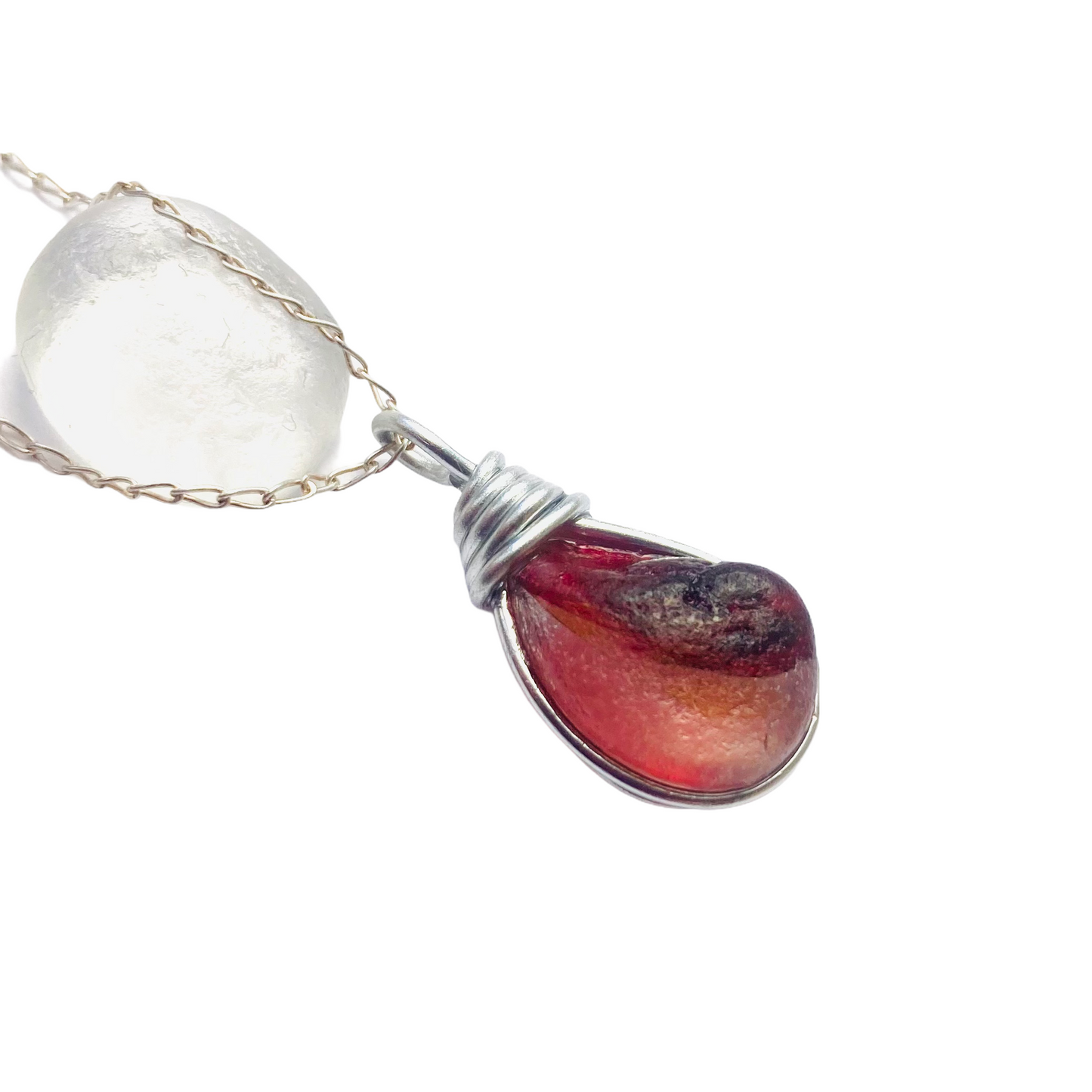 Rare Pink and Yellow Seaham Sea Glass Multi Tone Pendant .