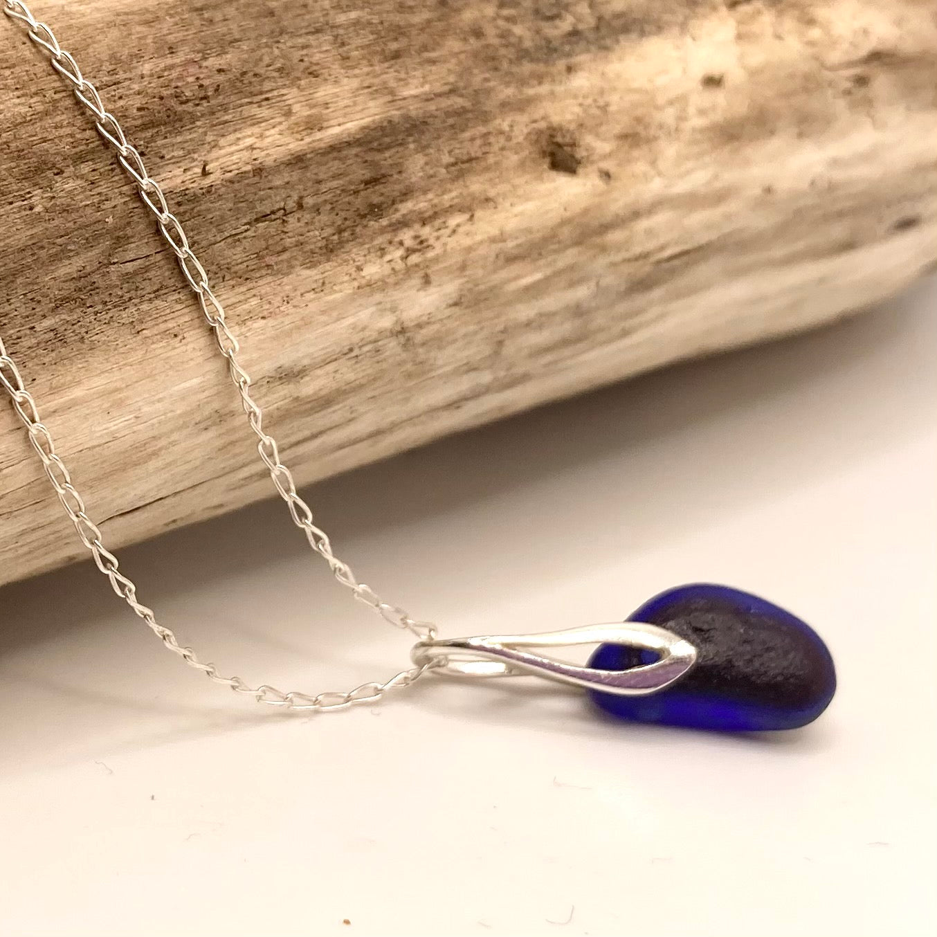 Deep Electric Blue Seaham Sea Glass Multi on Sterling Silver