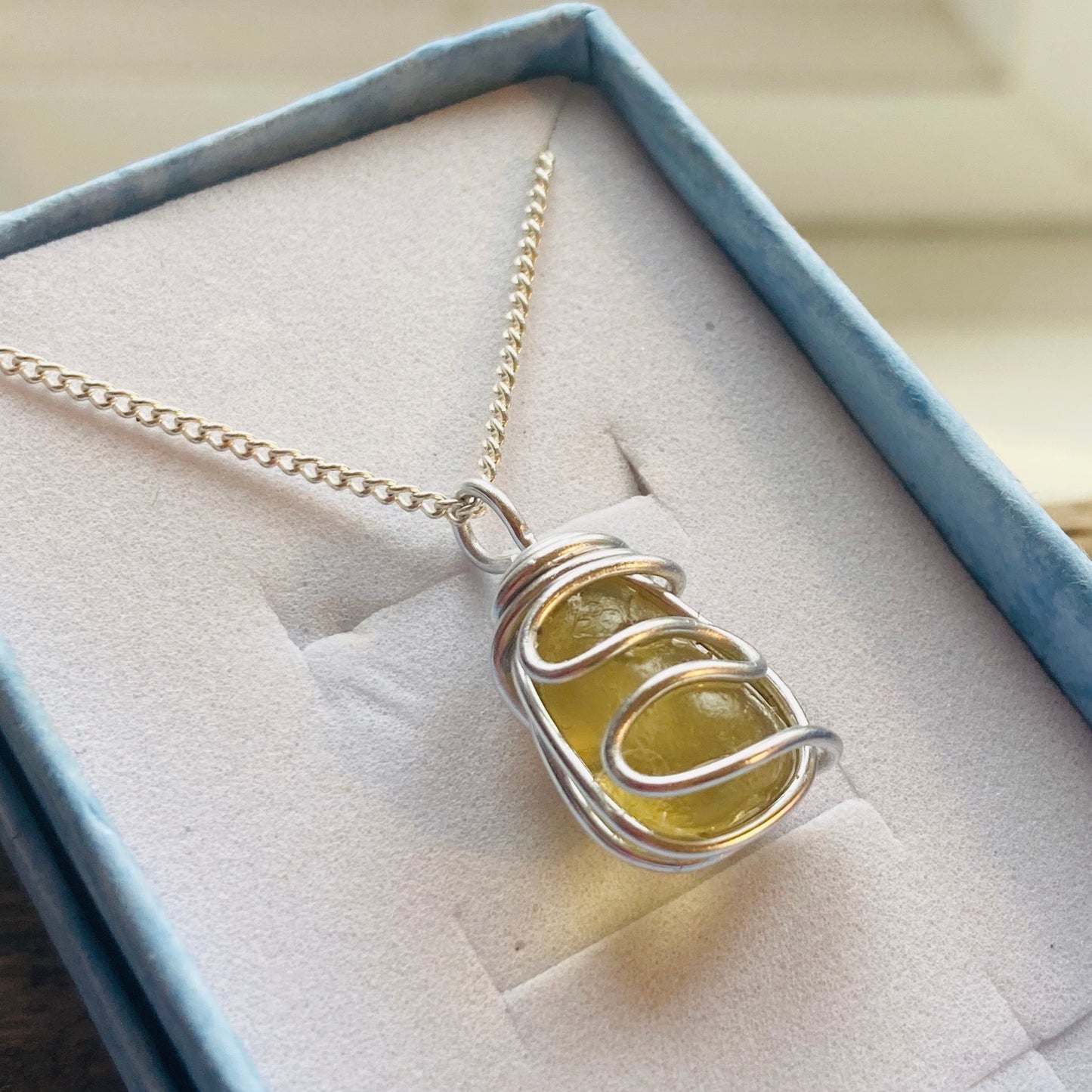 Sunny Yellow Seaham Sea Glass Waves Pendant
