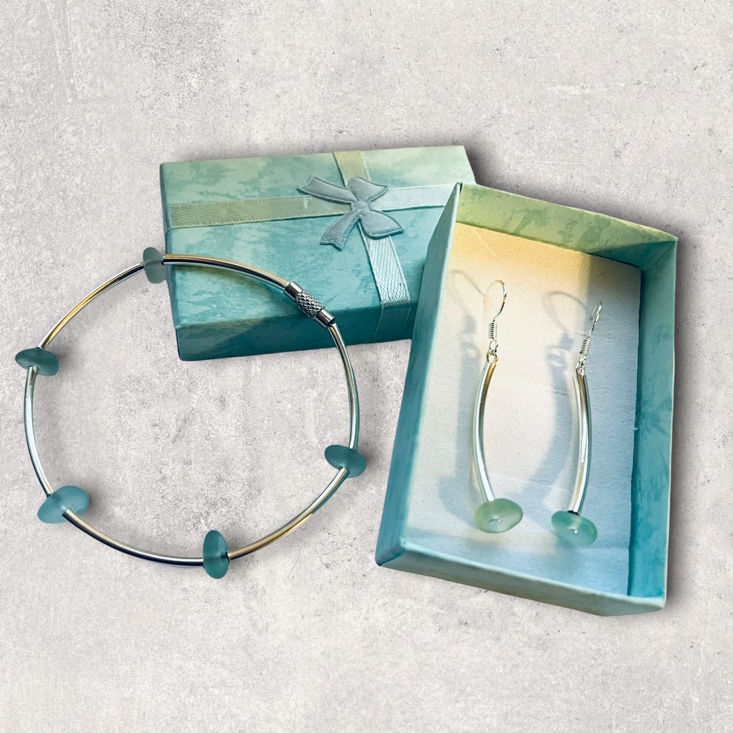 Aqua Sea Glass Bangle Bracelet