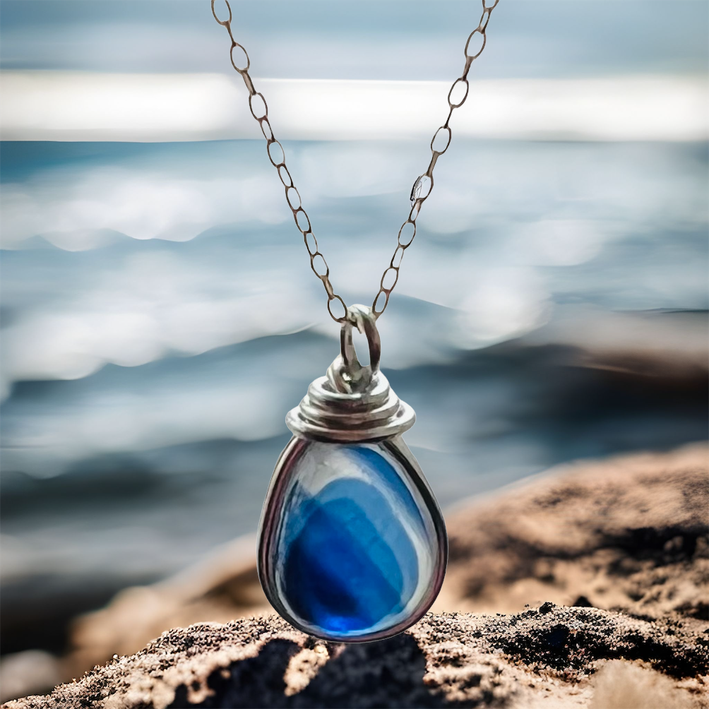 Gorgeous Blue Seaham Sea Glass Multi Pendant