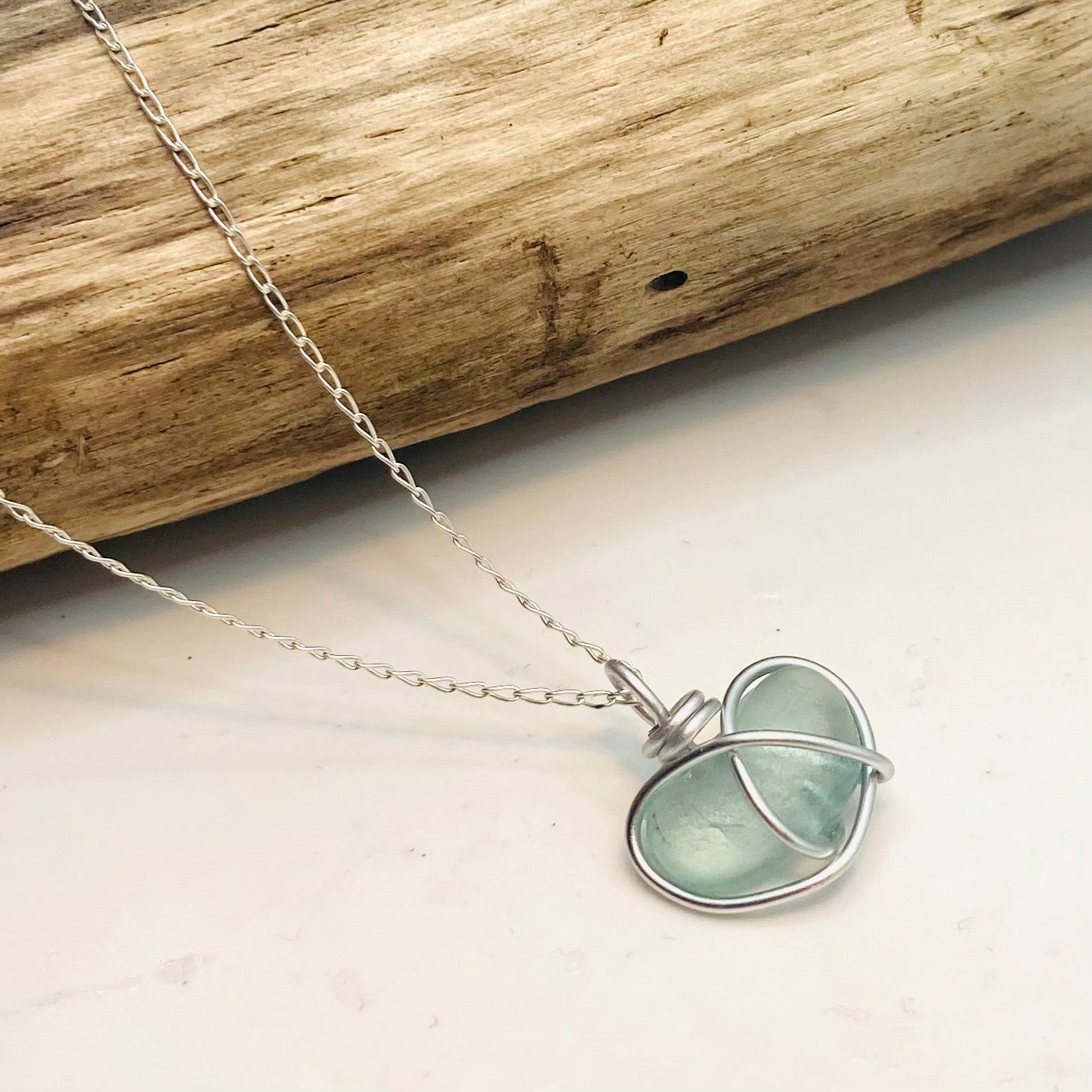 Aqua Heart Sea Glass Pendant