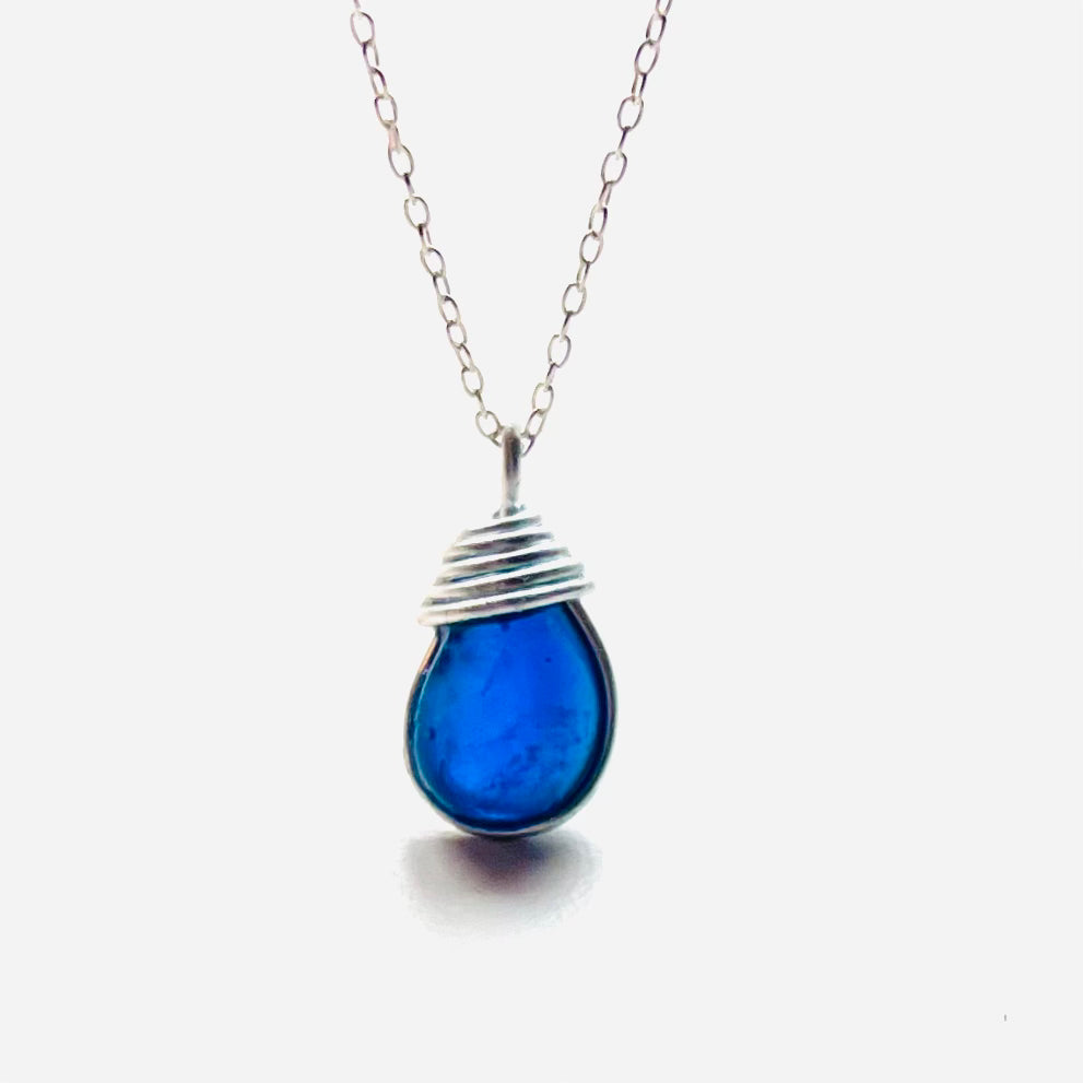 Mid Bright Blue Seaham Sea Glass Pendant