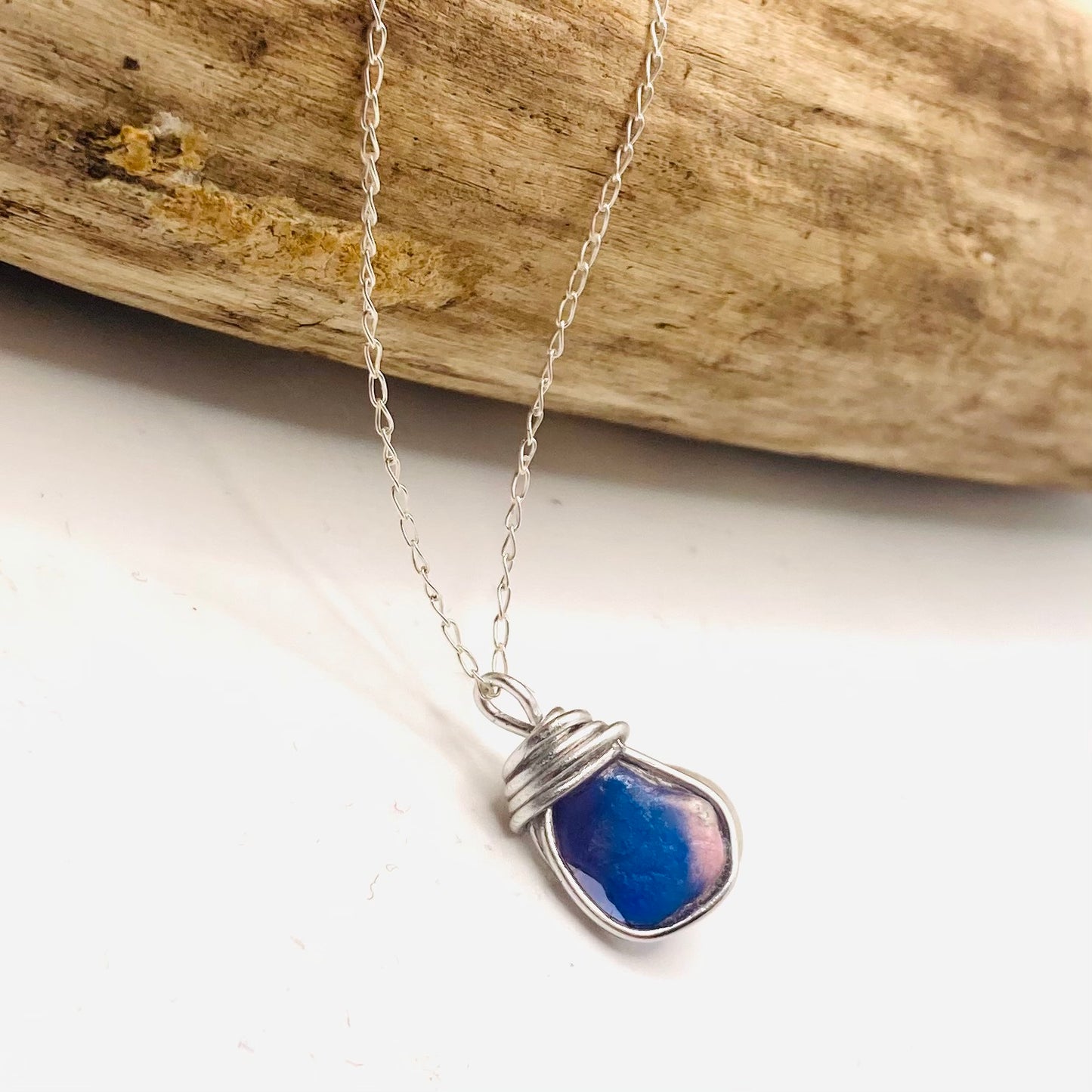 Pink and Blue Seaham Sea Glass Multicolour Pendant