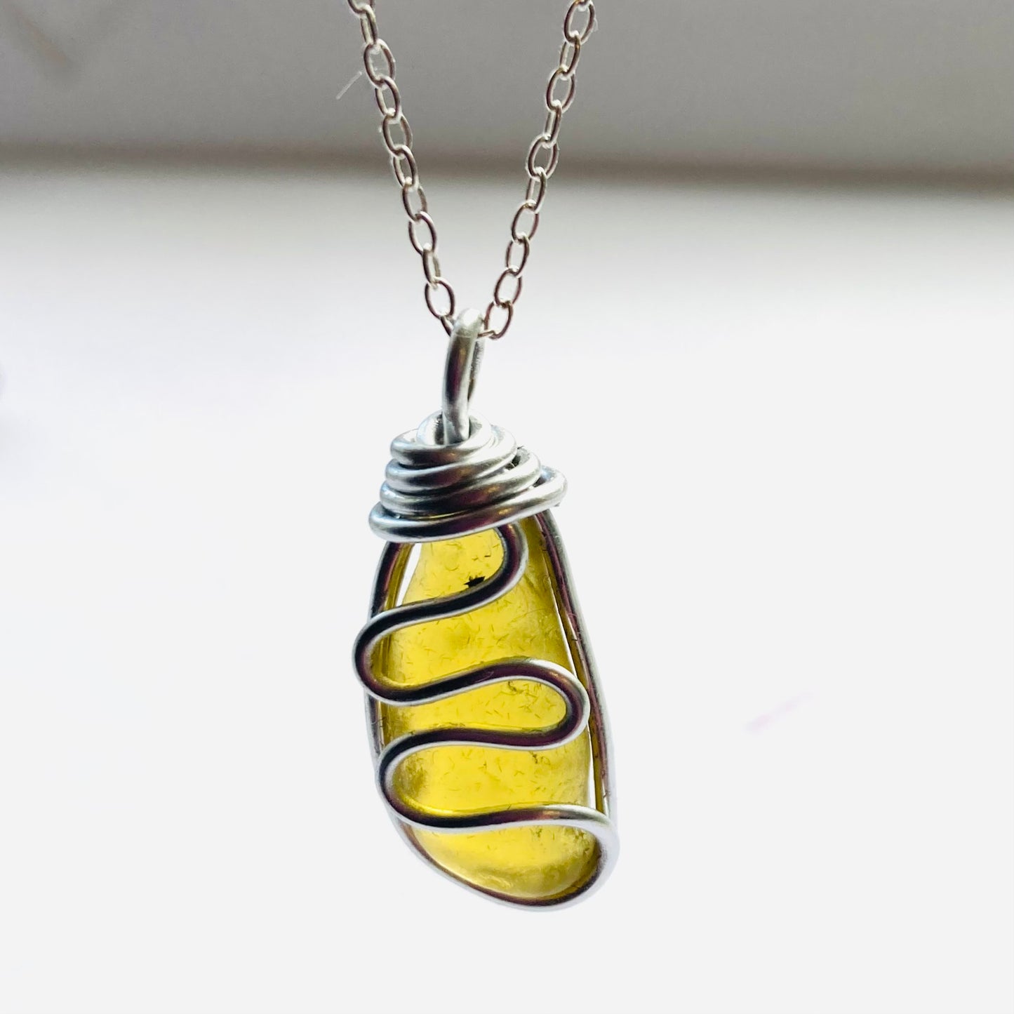 Yellow Seaham Sea Glass Waves Pendant