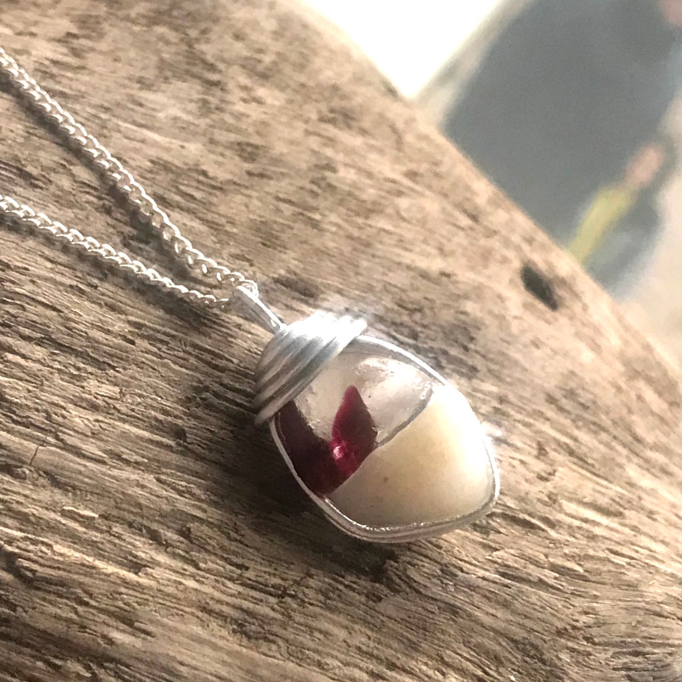 Red Flash Seaham Sea Glass and Pebble Pendant