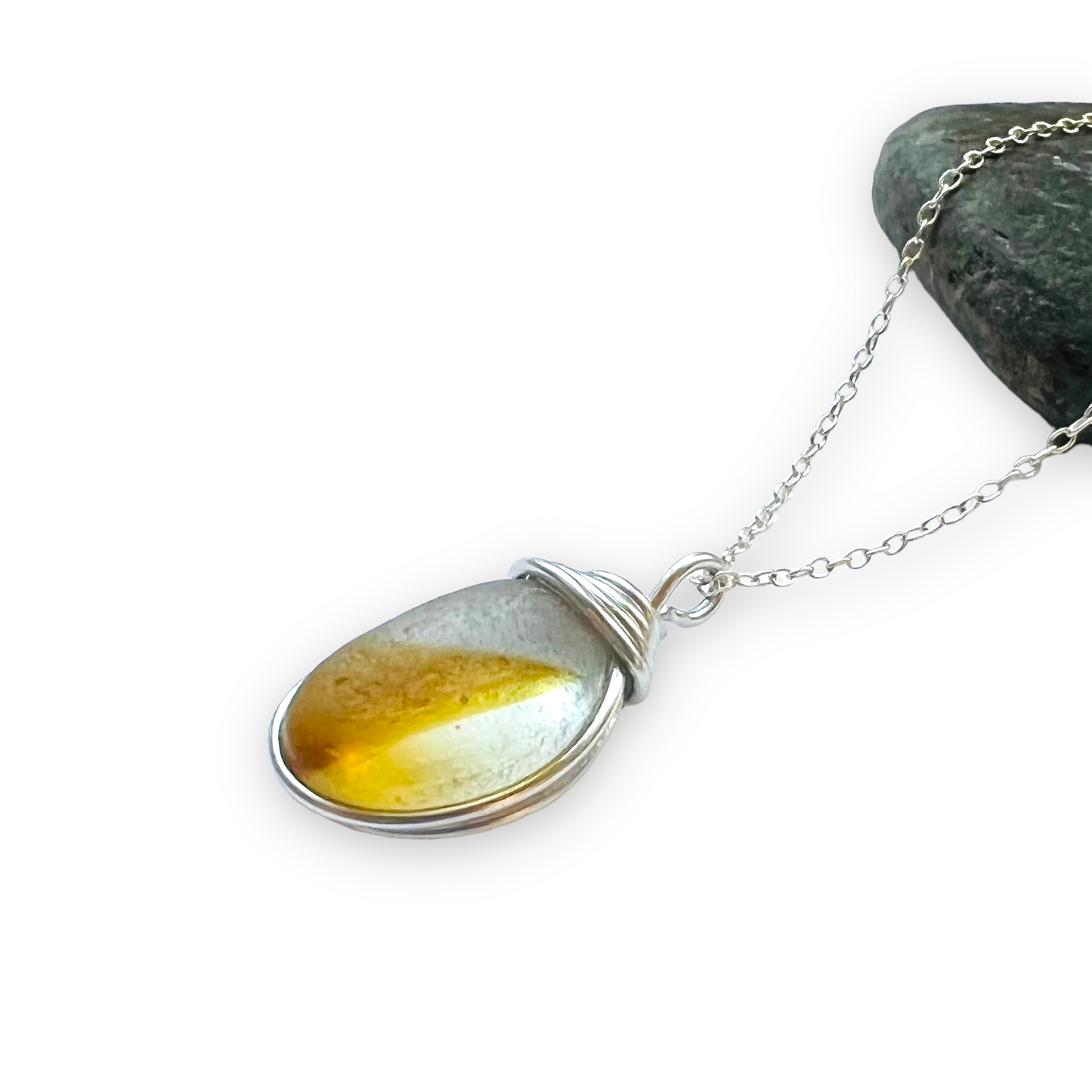 Yellow and White Seaham Sea Glass Pendant