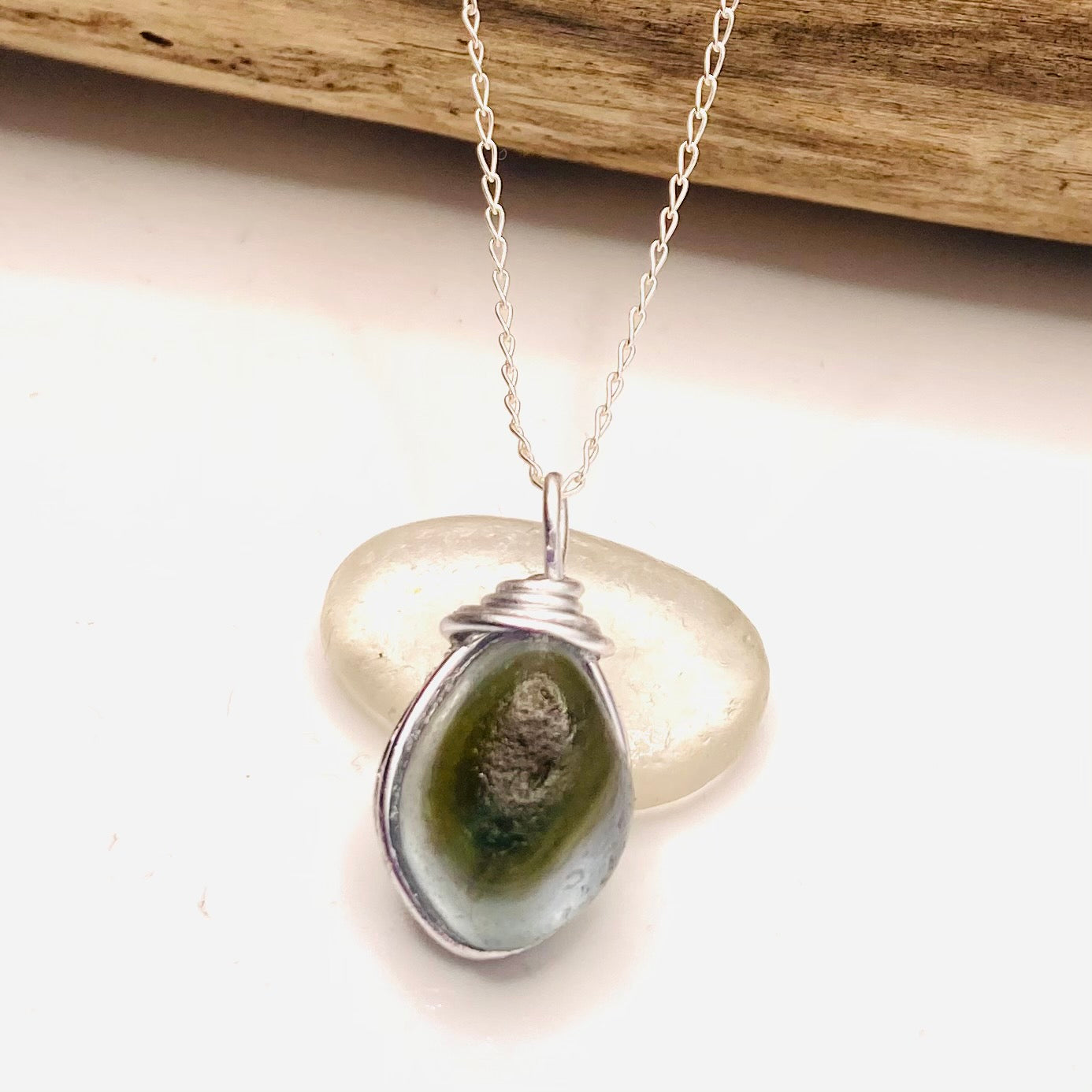 Olive Green Seaham Sea Glass Chunky Pendant