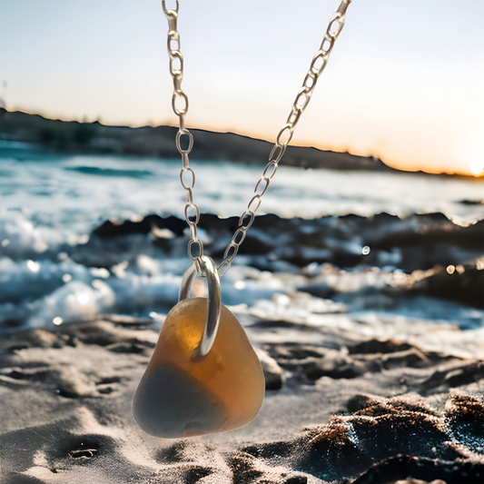 Amber Two Tone Cornish Sea Glass Pendant
