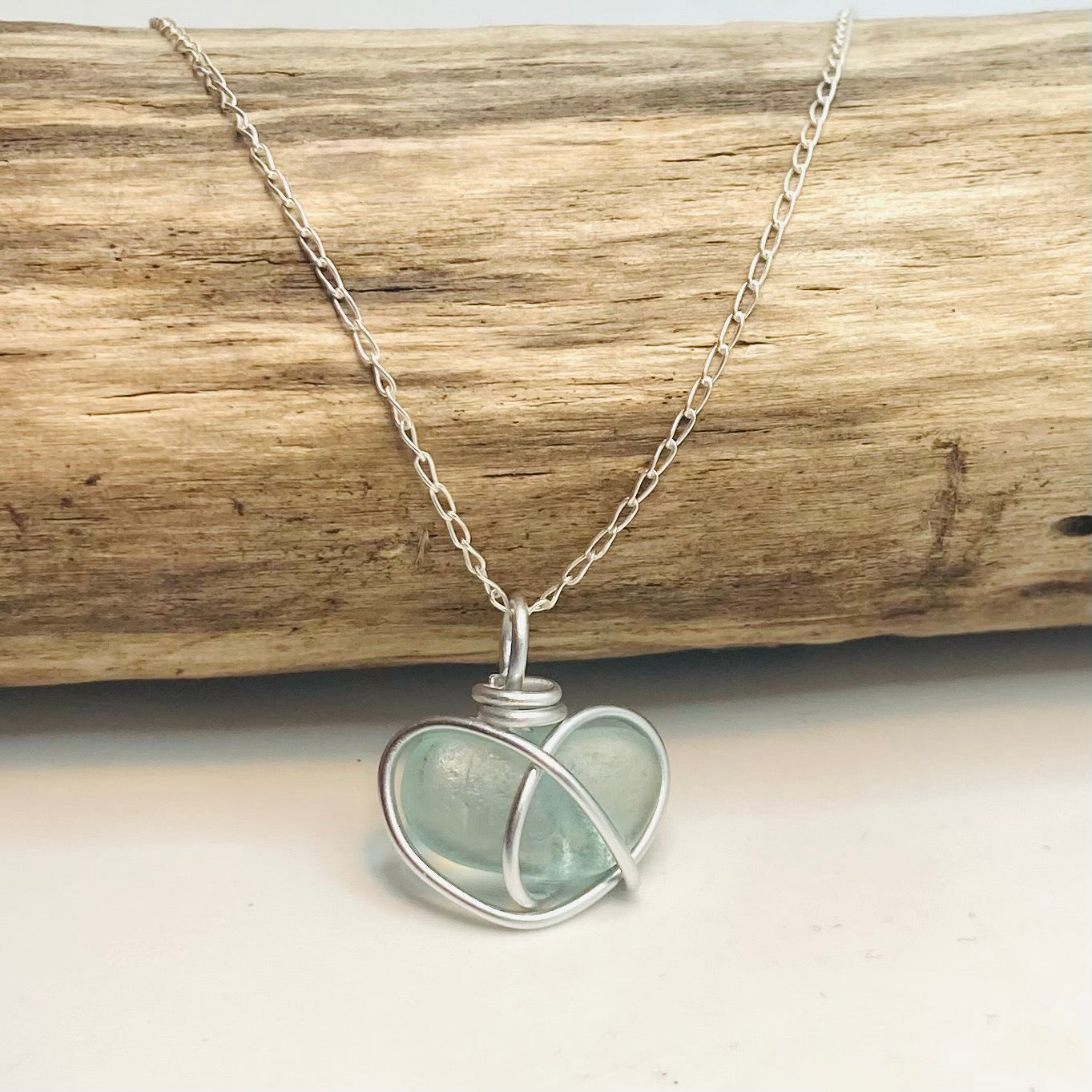 Aqua Heart Sea Glass Pendant
