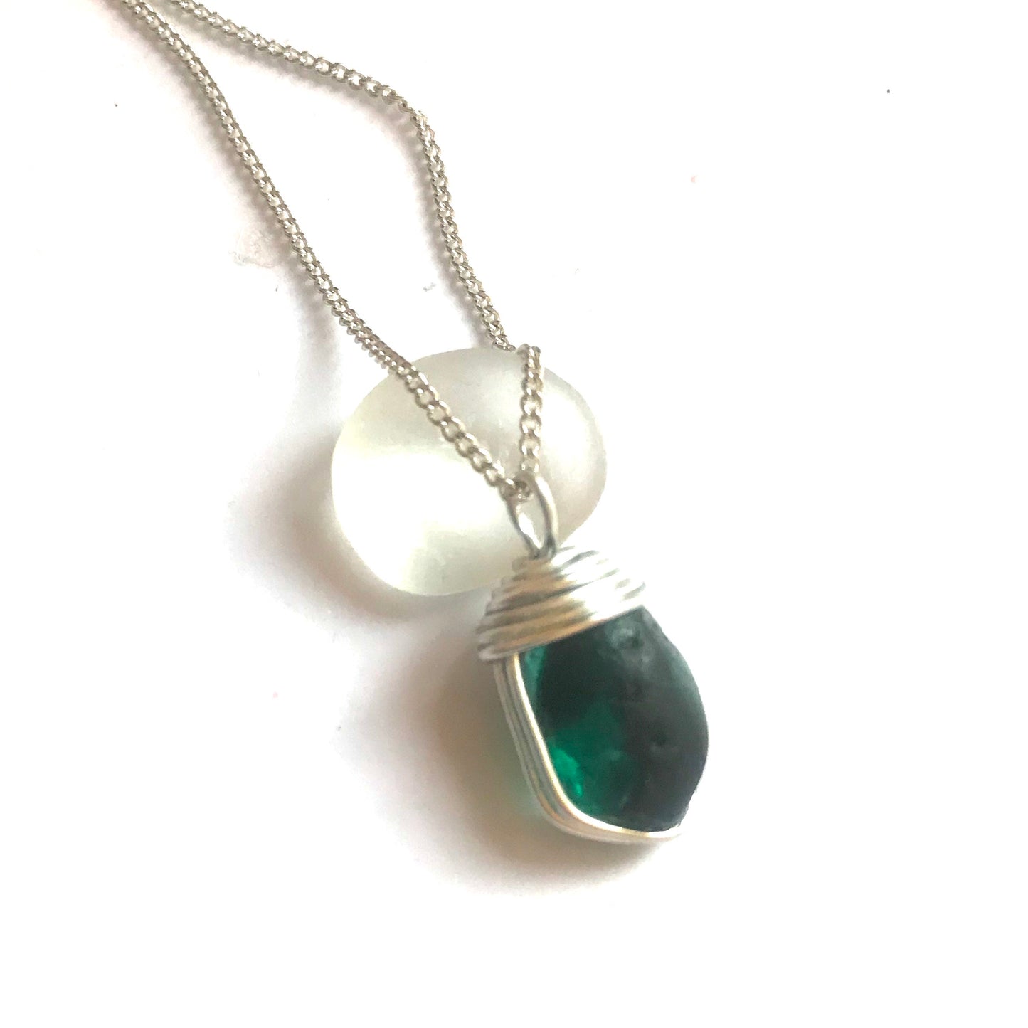 Turquoise Seaham Sea Glass Multi Tone Pendant On 20” Sterling Silver Chain
