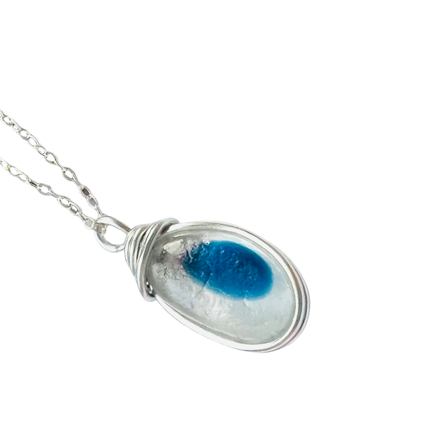 Lovely Blue with Pink Spot Seaham Sea Glass Multi Pendant