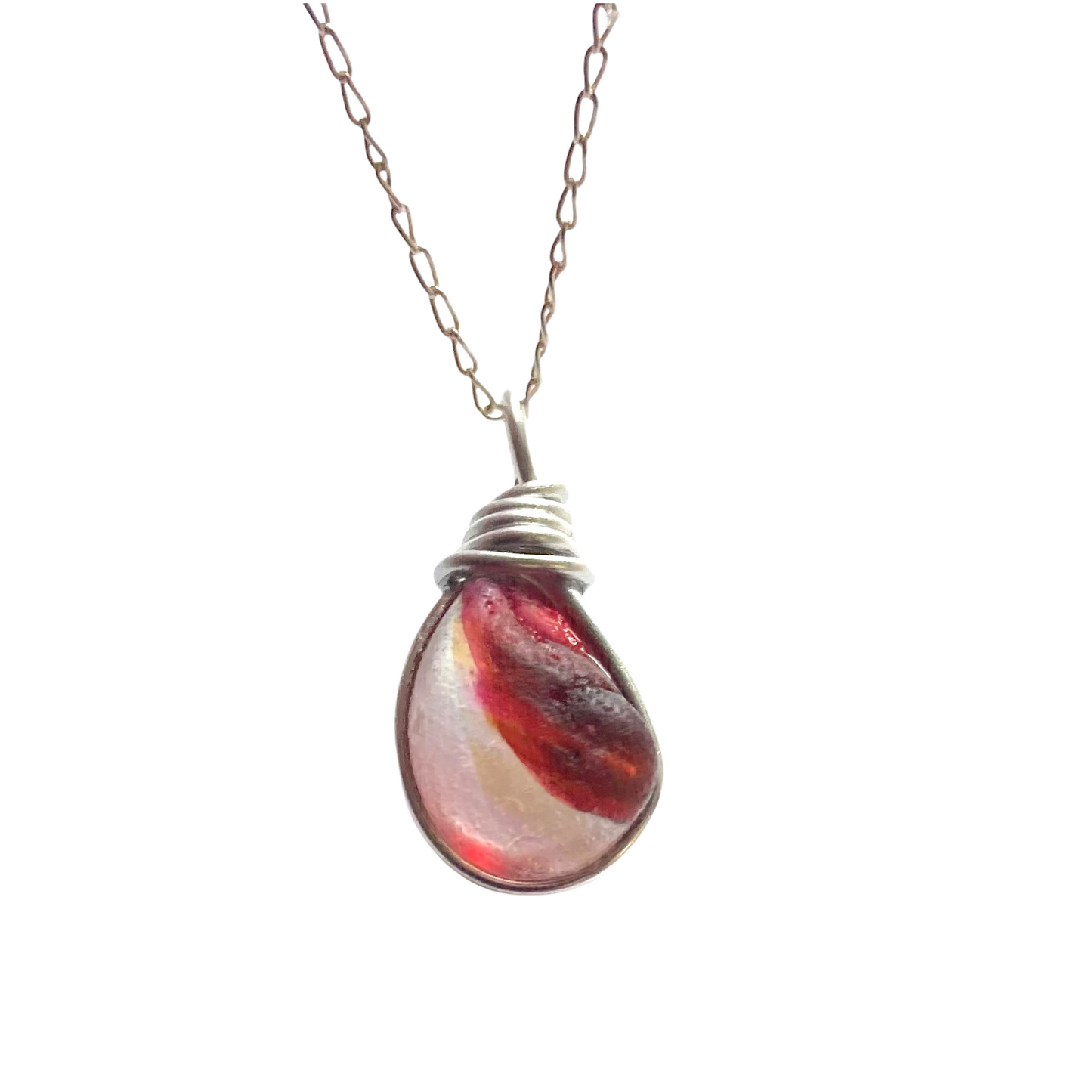 Rare Pink and Yellow Seaham Sea Glass Multi Tone Pendant .
