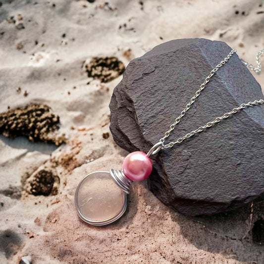 Seaham Sea Glass Rare Pale Pink Pendant