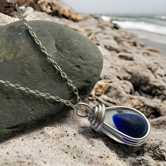 Navy and White Seaham Sea Glass Multi Pendant