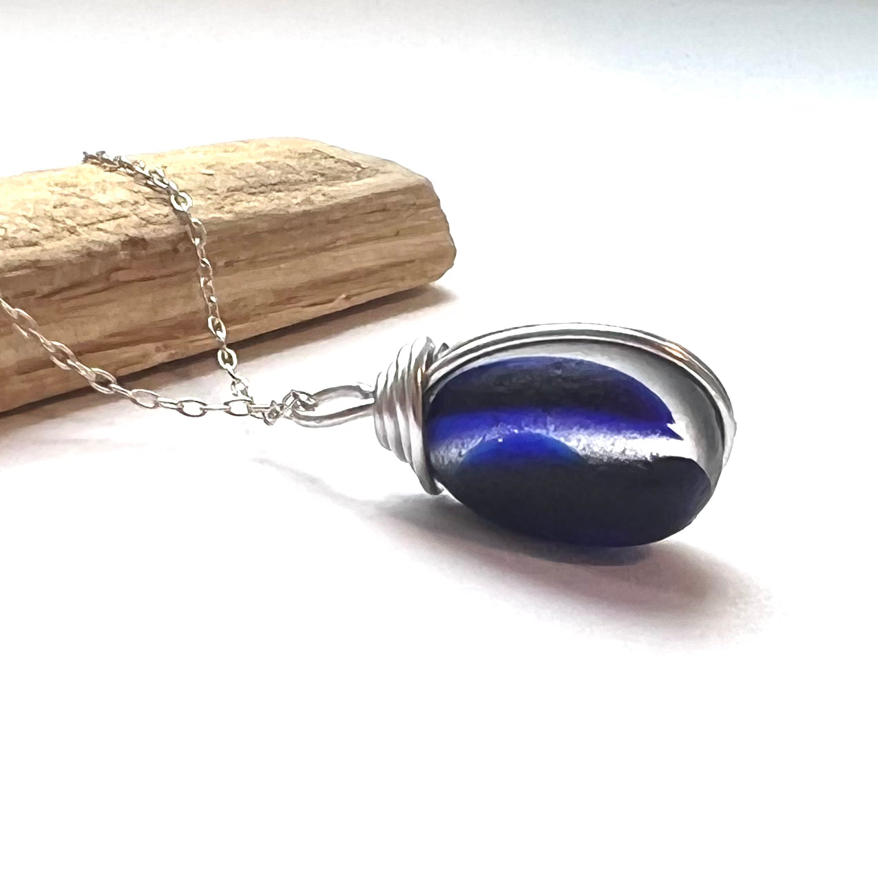 Gorgeous Mixed Blues Seaham Sea Glass Multi Pendant