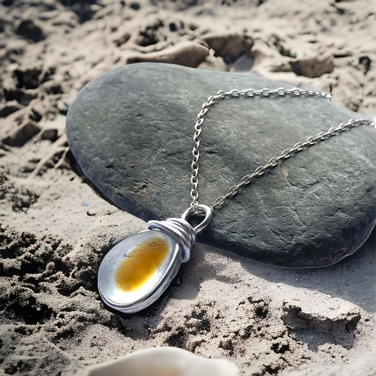 Yellow and White Seaham Sea Glass Multi Pendant