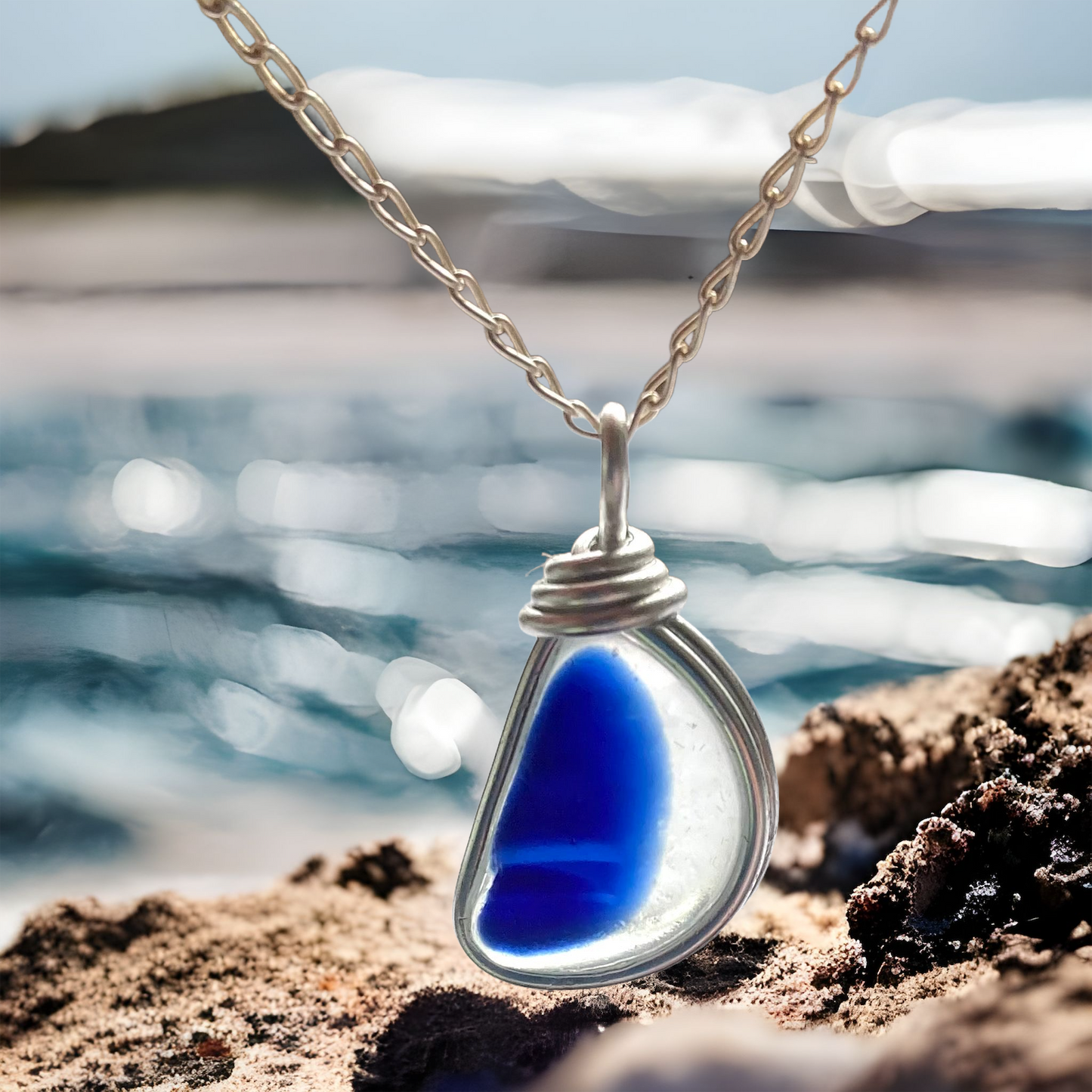 Blue Seaham Sea Glass Multi Pendant