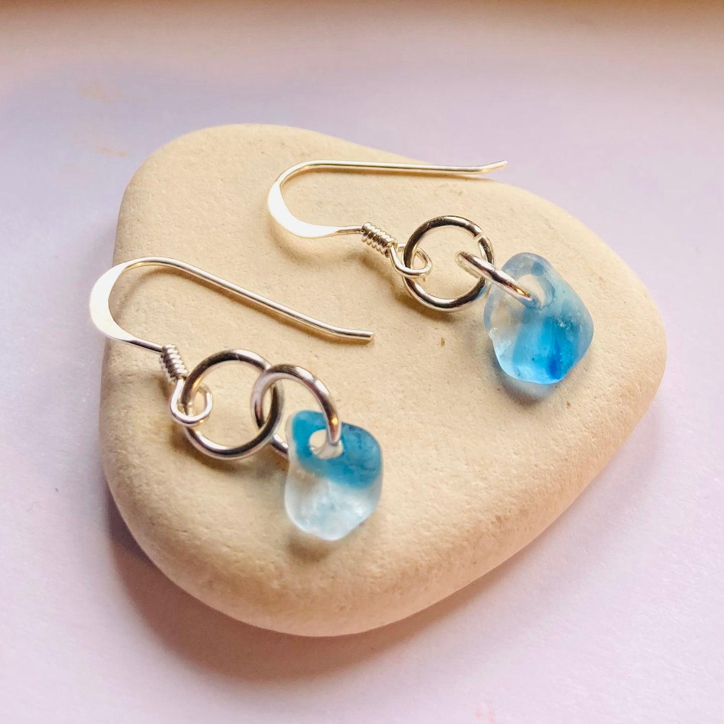 Bright Blue Seaham Sea Glass Earrings