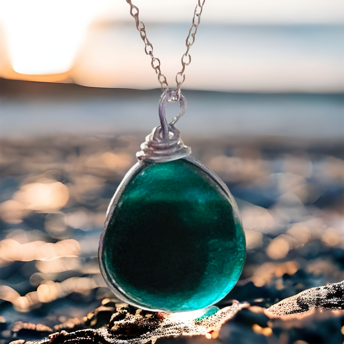 Deep Turquoise Seaham Sea Glass Multi Pendant