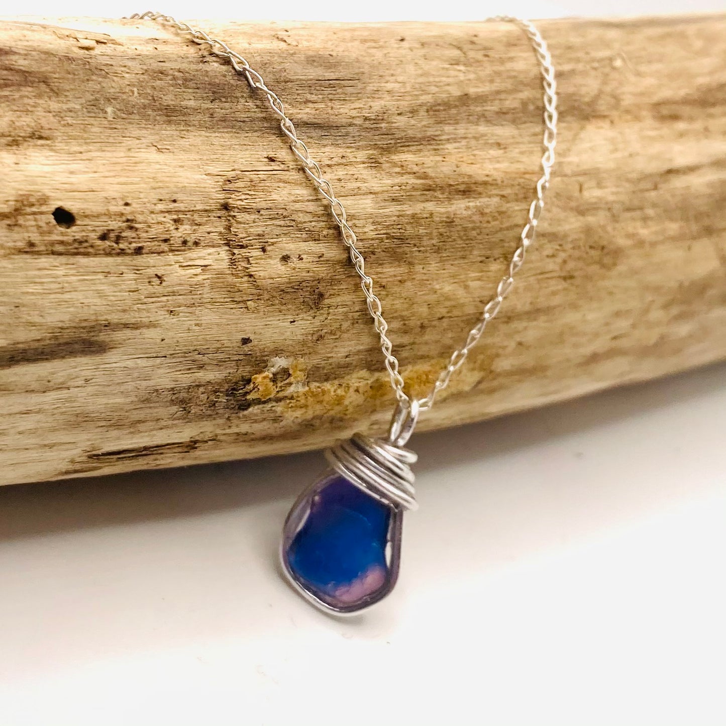 Pink and Blue Seaham Sea Glass Multicolour Pendant