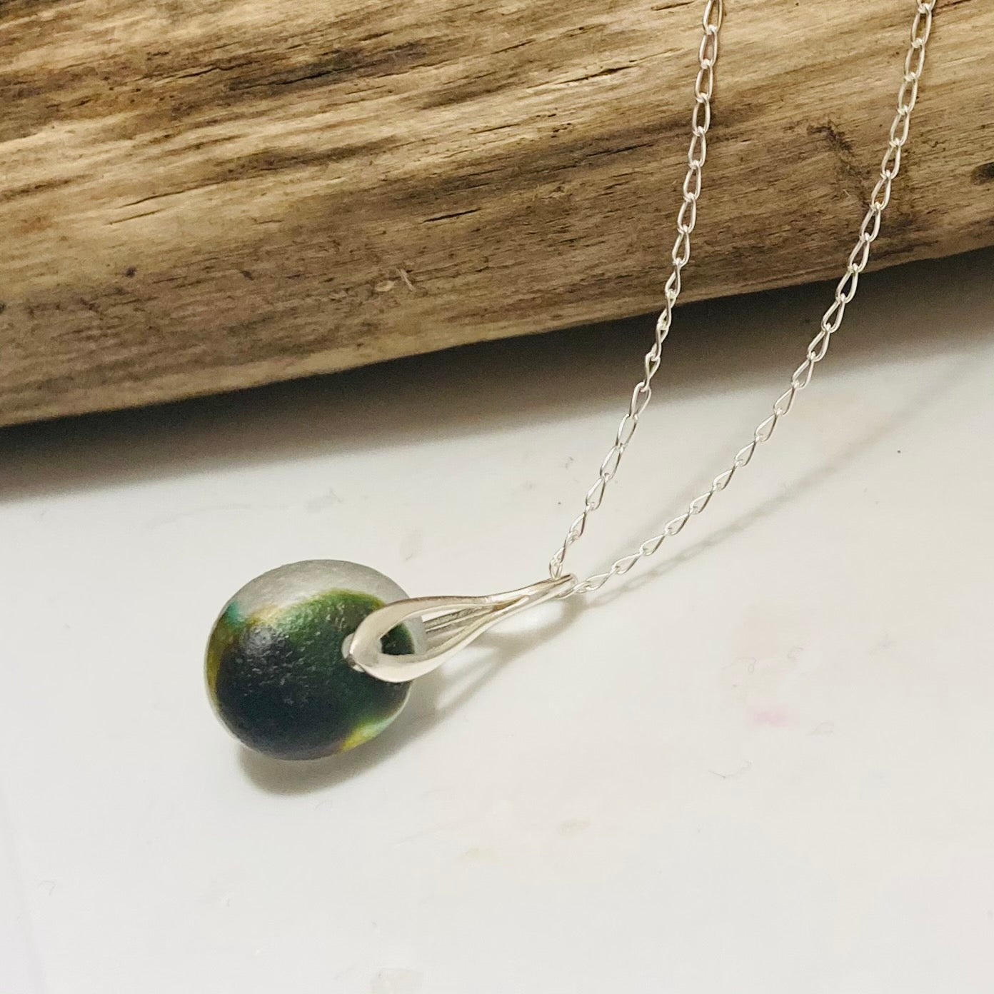 Green Seaham Sea Glass Multicolour Pendant