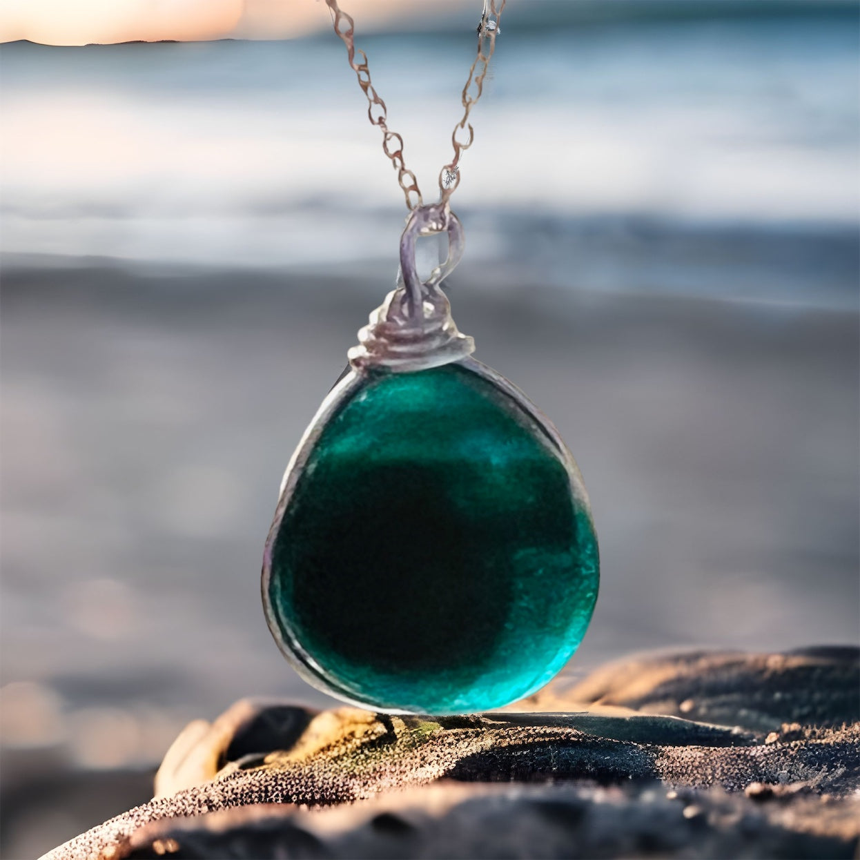 Deep Turquoise Seaham Sea Glass Multi Pendant