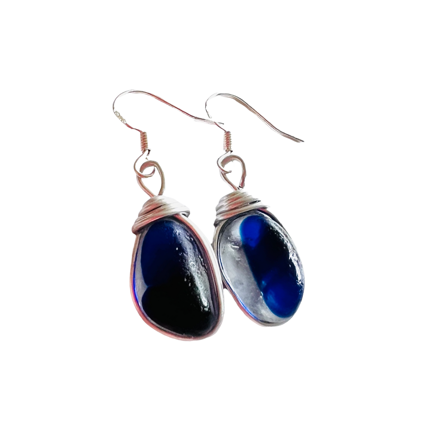 Large Blue Seaham Sea Glass Multi Earrings