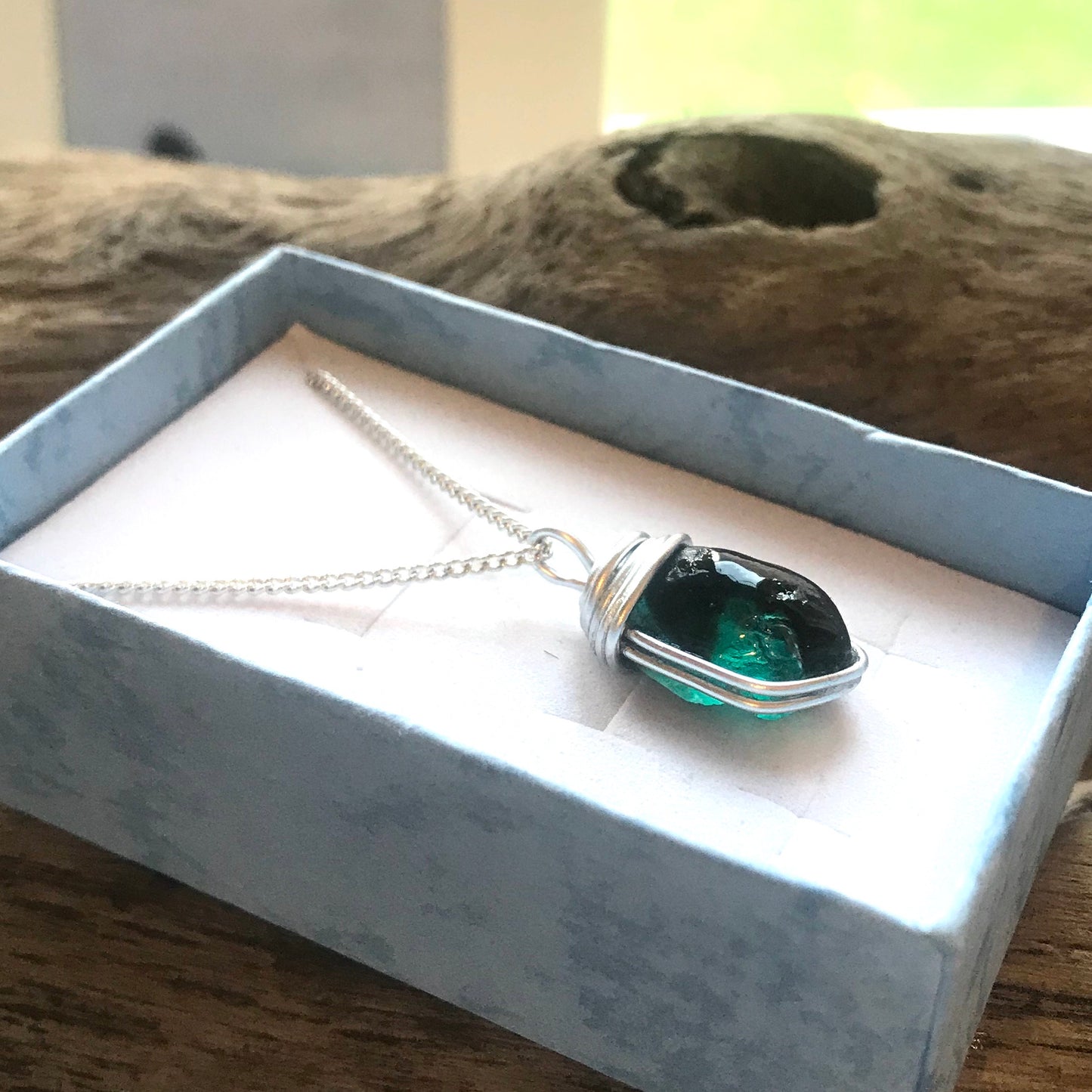 Turquoise Seaham Sea Glass Multi Tone Pendant On 20” Sterling Silver Chain