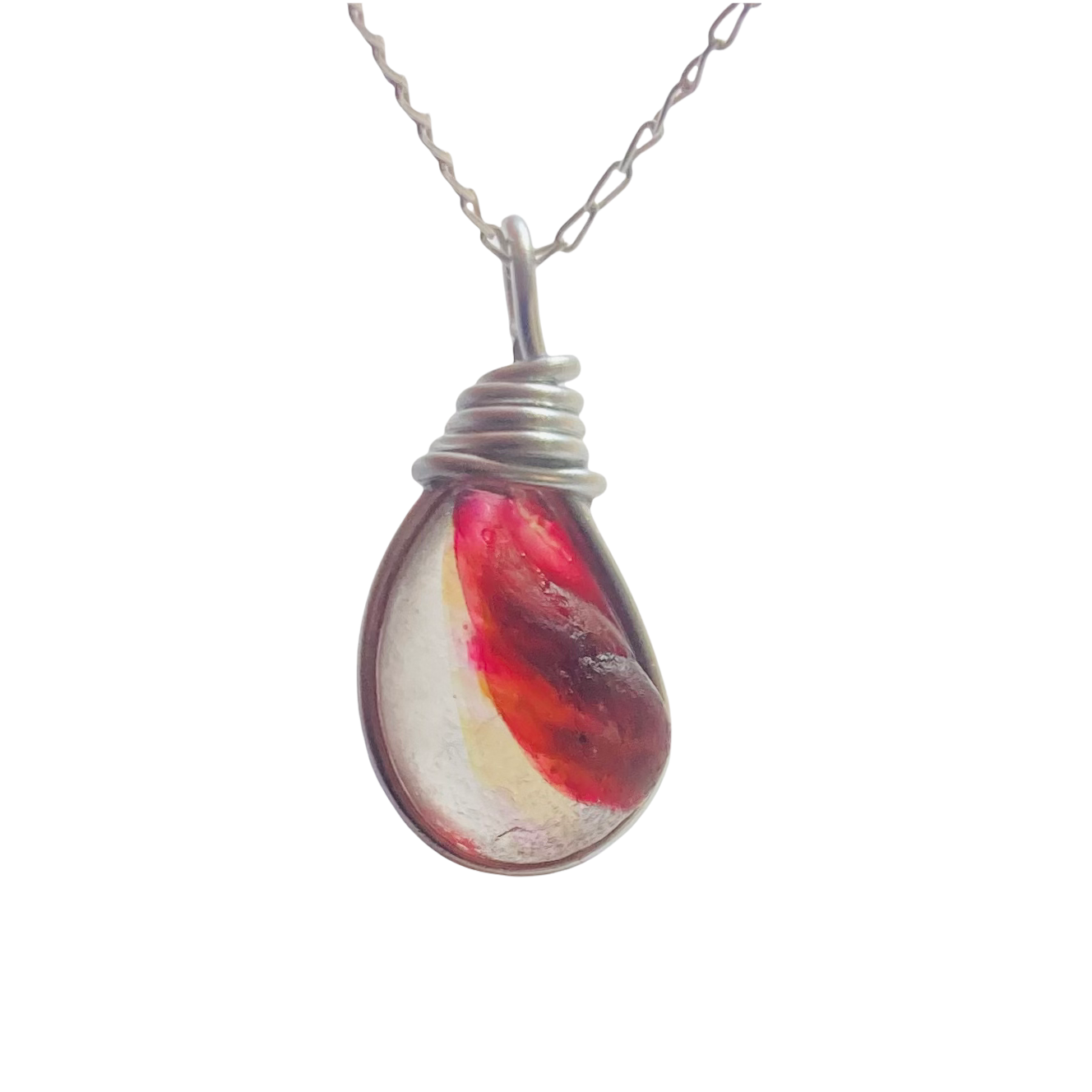 Rare Pink and Yellow Seaham Sea Glass Multi Tone Pendant .