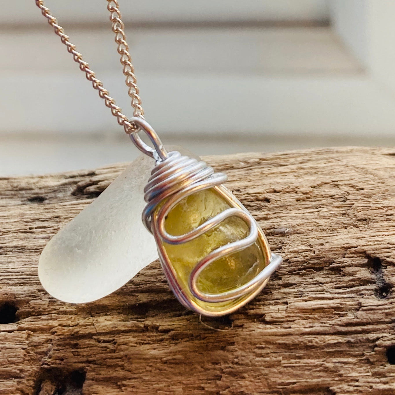 Sunny Yellow Seaham Sea Glass Waves Pendant