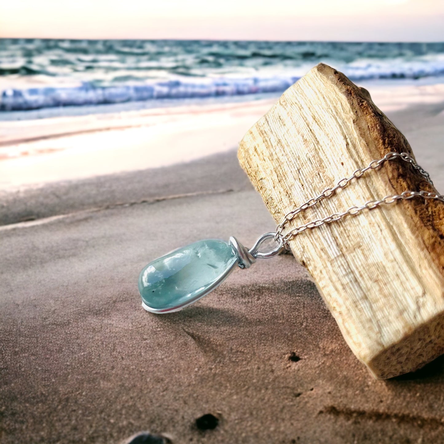 Pale Blue Seaham Sea Glass Pendant