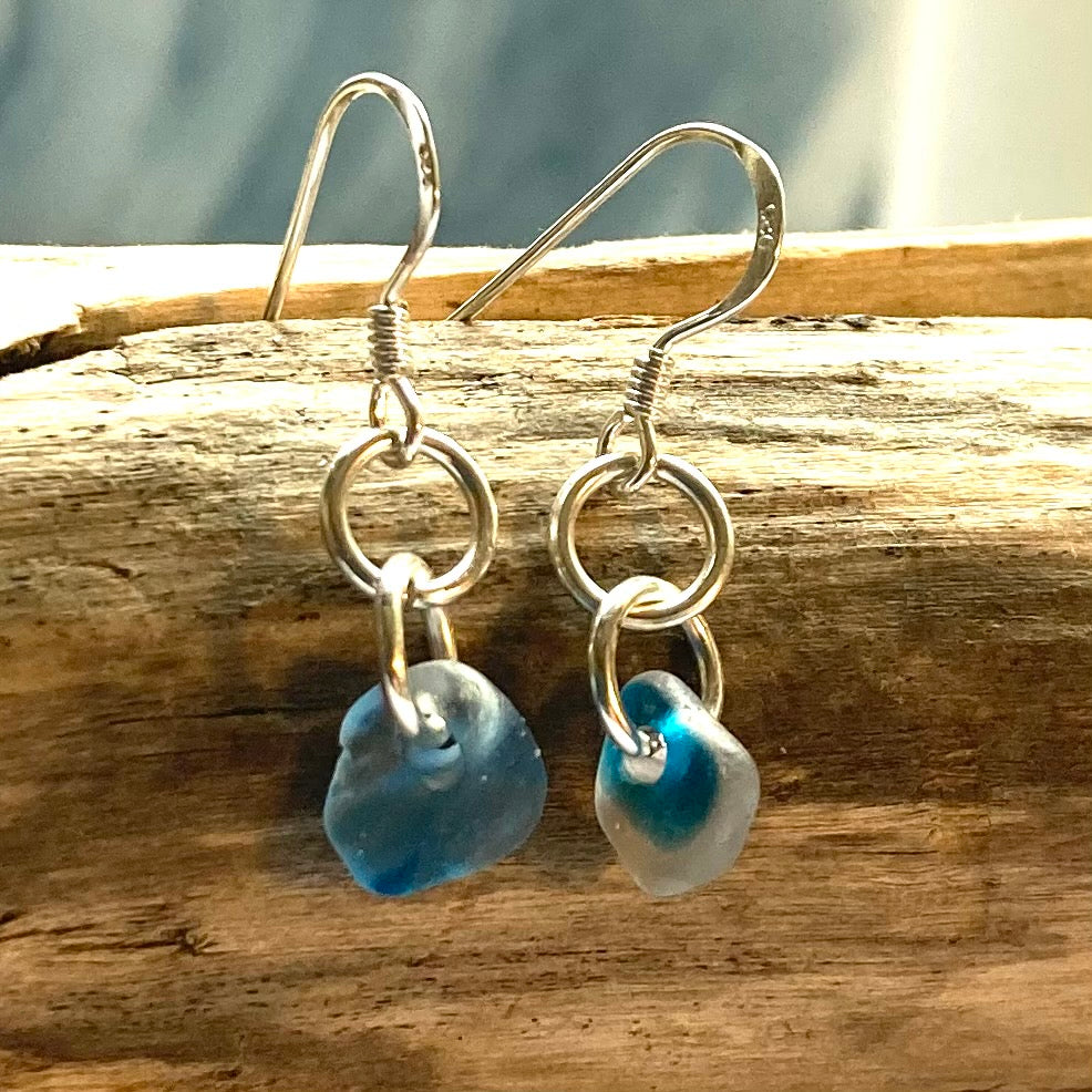 Bright Blue Seaham Sea Glass Earrings